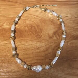 Sugarfix BaubleBar Faux Pearl Bead Necklace Womens White Gold Tone Baroque